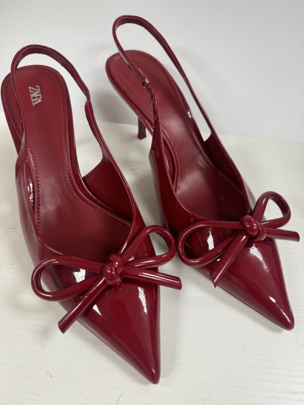 Red Bow Patent Leather Sling Back Heels